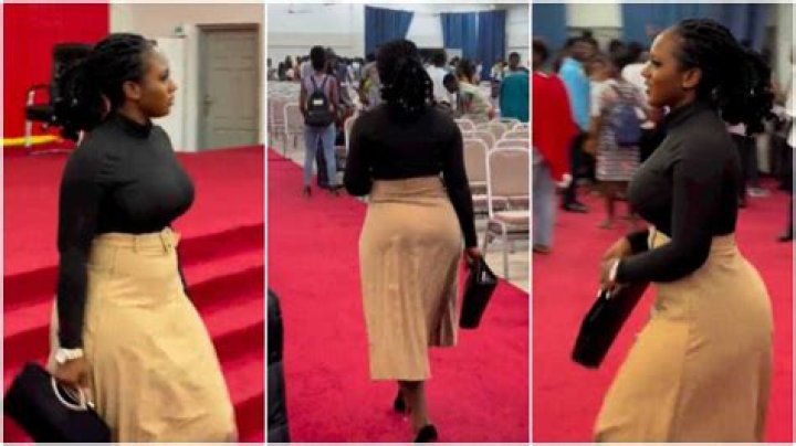 “Full Package”: Curvy Lady in High Heels Walks in Church, Her Shape Makes Men Lose Focus
